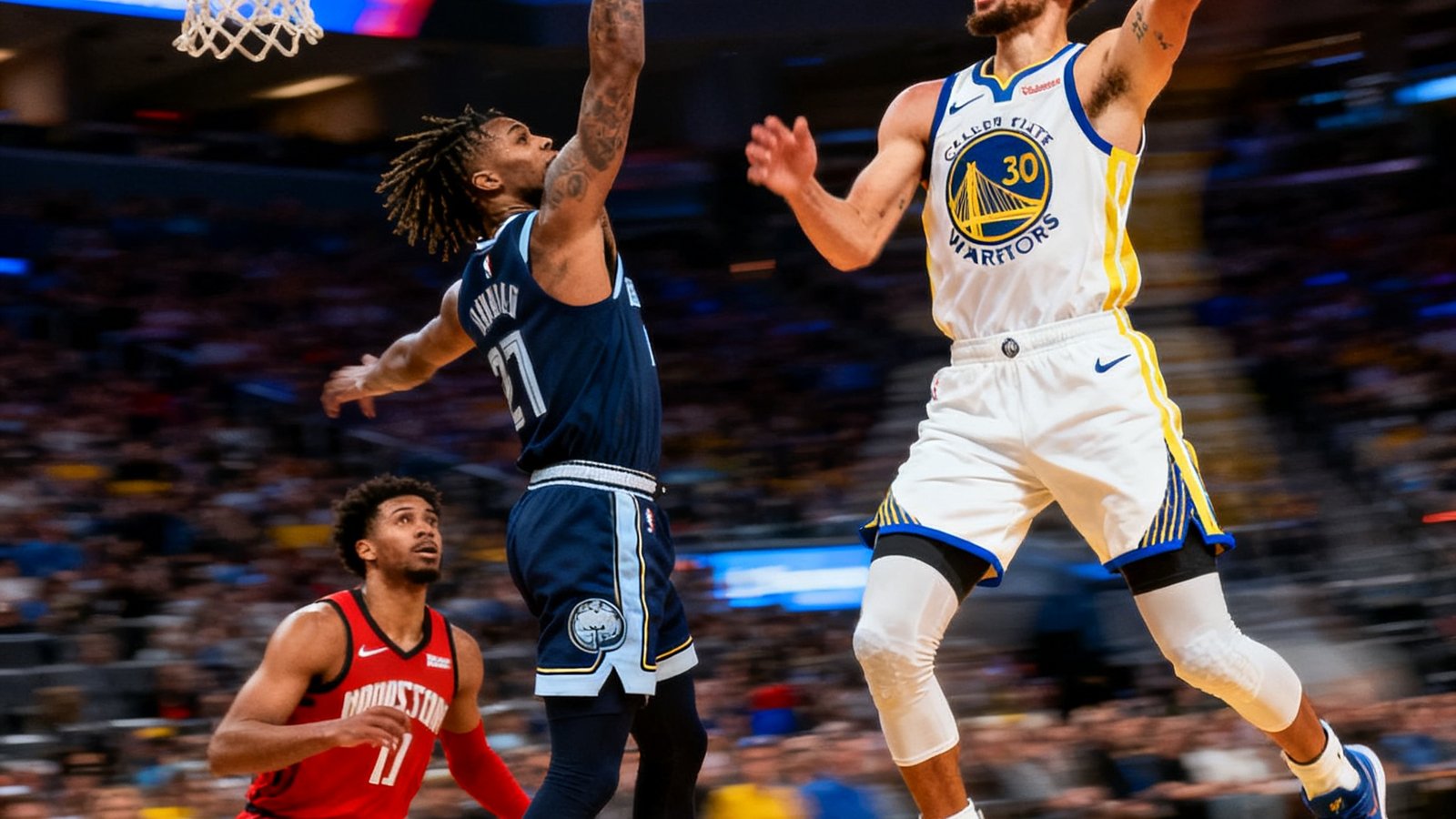 NBA周十佳球集锦，包含库里超远三分、莫兰特隔扣等精彩瞬间